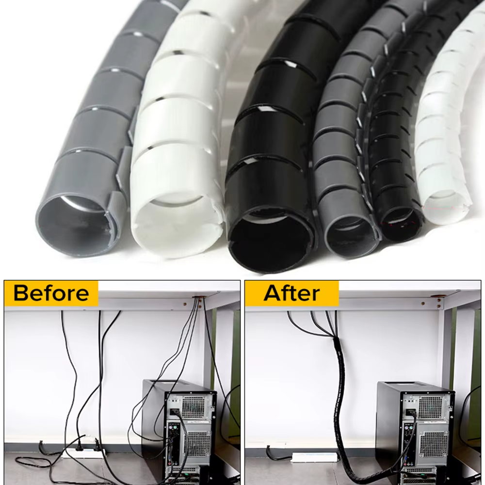 1.5/2m 10/16mm Flexible Spiral Cable Organizer – Cord Protector & Wire Management Sleeve